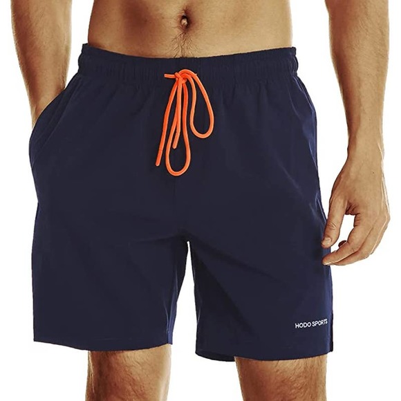 Hodo Men's  Navy Swim Trunks w Orange Drawstring NWT Sz S - Picture 1 of 8